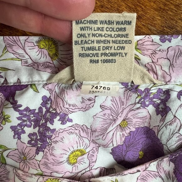 Duluth Tunic Top Womens 3X Lavender Floral Wrinklefighter Collarless Button Down - Picture 11 of 11